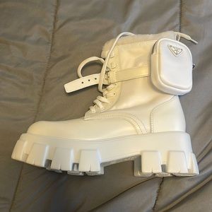 Monolith leather and nylon biker boots (fur trimmed)